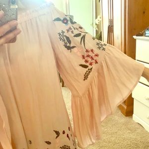 Off the shoulder blush pink embroidered dress
